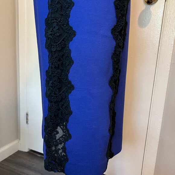 Rebecca Taylor Royal Blue with Black Lace Trim Sleeveless Midi Dress, Size 2 - Picture 8 of 15